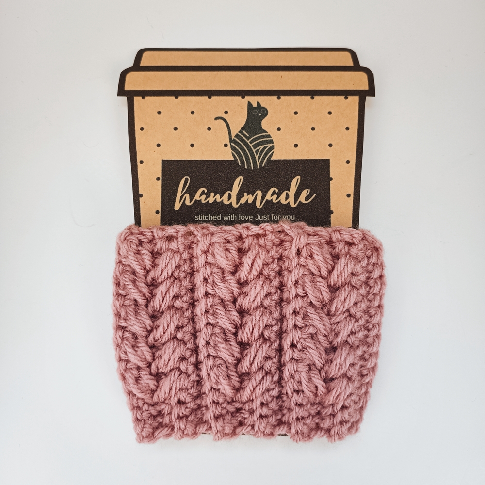 💗Crochet Cup Cozy Rose Pink